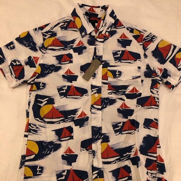 NWT J. Crew Boat Pattern Short Sleeve Button Down - Picture 1 of 3